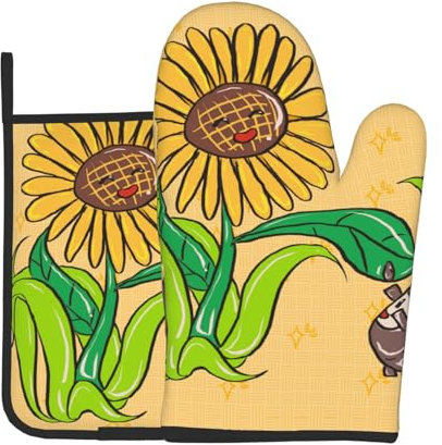 YYHHAOFA Ensemble de gants de cuisine et maniques de tournesol : épais et durable, anti-brûlure et isolant thermique