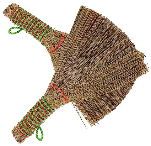 FRCOLOR 2pcs Mini Desktop Broom Small Manual Desk Dust Broom Natural Straw Cleaning Brush for Home Kitchen Office Dust Removal