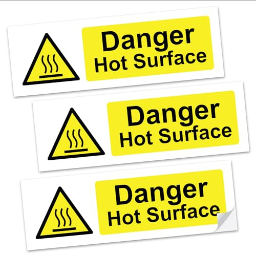 SAFESIGN (3 Pack) Caution Hot Surface Vinyl Sign Stickers 200 X 150mm - Waterproof Vinyl Conforms to EN ISO 7010:2012 Kitchen Catering Van Induastrial Commercial