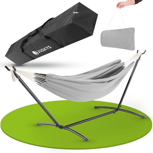 Juskys Hängematte Paya mit Gestell - Outdoor Doppelhängematte für 2 Personen - Ständer bis 200kg belastbar - Indoor doppel Hängeliege - Hellgrau