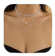 Kakonia Damen Kette, 14K Gold/Silber Edelstahl Layering Mit Anhänger Zirkon, Wasserfest Schlangen Lang Perle Y Choker Halskette - GP
