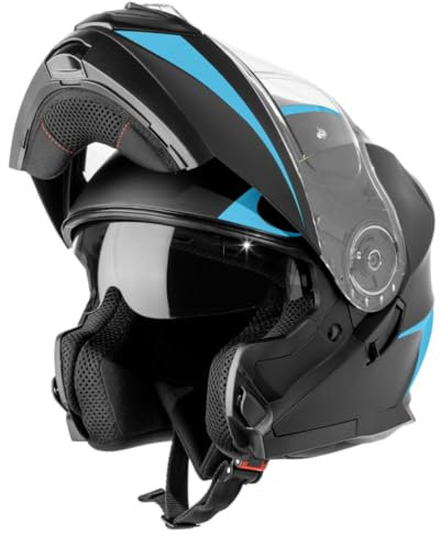 VINZ Busan Klapphelm mit Sonnenblende | ECE 22.06 & PINLOCK vorbereitet | Motorrad Helm Integralhelm | Motorradhelm Klappbar | In Gr. XS-XXL | Erhältlich Blau