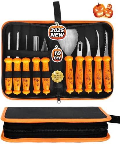 LGXS Kürbis Schnitzset, 10 Stück Halloween Kürbis Schnitzwerkzeug Carving Set, Kürbis Schnitzen, Edelstahl Halloween Kürbisschnitzset, DIY Schnitzmesser für Kinder und Erwachsene.