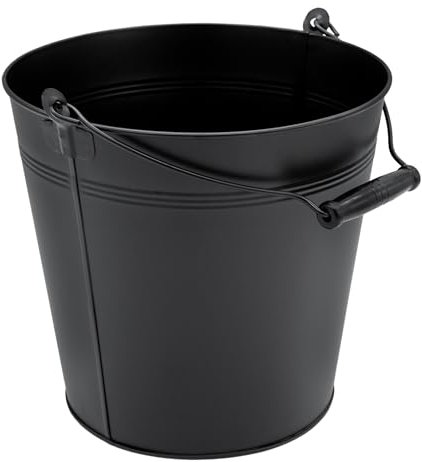 seau en zinc décoratif avec poignée en bois - Noir - 10 l - Seau pour planter ou transporter - Décoration de jardin