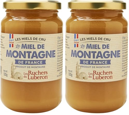 Les Ruchers du Luberon - Miel de Montagne 500 g - Miel de Cru Francais - Naturel - Non Filtré - Naturellement Crémeux (Lot de 2)