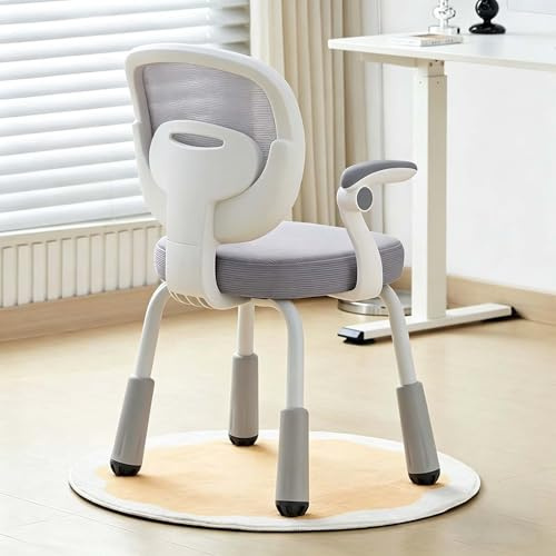 Kinder Schreibtischstuhl Ergonomisch Ohne Rollen - Schreibtisch Stuhl Kind Mädchen Bürostuhl Kinder Mitwachsend Desk Chairs for Teens Höhenverstellbar mit Rückenlehne, Armlehne ,Grau,There handrails