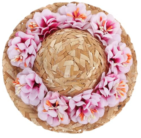 Sombrero de Paja para Perros Protección Solar y Flores Talla S