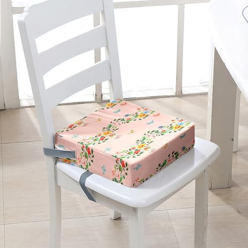 Hiseng Coussin Rehausseur Chaise Enfant, 3D Papillon Coussin Chaise Enfant Lavable Rehausseur de Chaise Enfant avec Boucle de Sécurité (Rose Fuchsia,32x32x8cm)