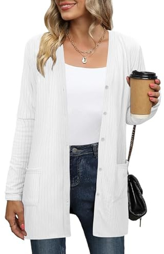 Totatuit Donna Cardigan Lungo Casual Primavera Cardigan Lavorato a Maglia Autunno Aperto Elegante Donna con Manica Lunghe Leggero e Traspirante per Estivo Spolverino Donna
