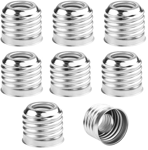 Powice E14 auf E27 Adapter, LED Lampensteckdose aus vernickeltem Eisen, 8er Pack