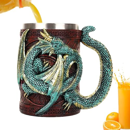 Taza de café con dragón, taza de cerveza con dragón, taza de café, jarra de cerveza gótica para amantes de los dragones, taza de cerveza con dragón de acero inoxidable, taza de café para decoración