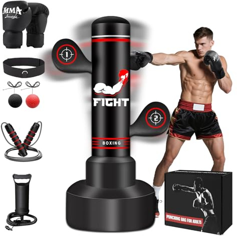 Upgraded Heavy Freestanding Punching Bag for Adults Teens, 70” Standing Punching Bag with Gloves, Pump and Jump Rope, Boxing Reflex Ball, Women Men Kickboxing Bags for Training MMA Fitness Home Gym