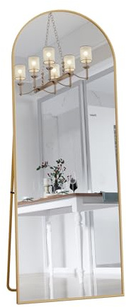 DAHUEN Miroir Pleine Longueur 162x53 cm, Miroirs arqué sur Pied avec Cadre en métal, Support, Miroirss Intégral, Miroirs de Dressing Complet pour Chambre, Salon, Dressing (Or)