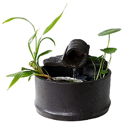 UQACHG Fontane da Tavolo Fontana A Cascata in Ceramica Fontana da Tavolo con Circolazione Automatica dell'Acqua Acquario Mobile TV Decorazione Decorazione Scrivania,Black