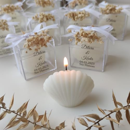 cadeau mariage invité bougie personnalisée, coquillage 30 Pièces parfumées bougie remerciement Idée petit cadeau pour merci baptêmes our mariage, cadeaux de fête, fiançailles