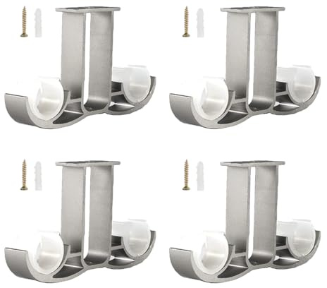 4 Pzs Soportes para Barra de Cortina Doble Soportes de Montaje en Techo de Aleación de Aluminio Soportes para Varillas de Armario con Tornillos para El Hogar Dormitorio Oficina (Gris)