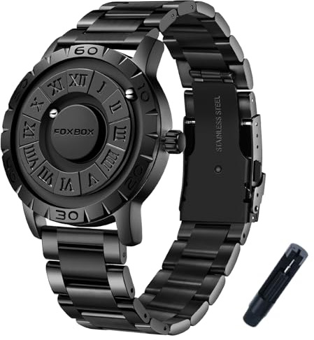SACOSDING Mens Watches,Magnetic Suspension Analog Quartz Watch for Men,Classic Roman Time Scale Timing Bezel,Waterproof Super Magnetic Men's Watch, Casual Gift(Steel Belt-Black)