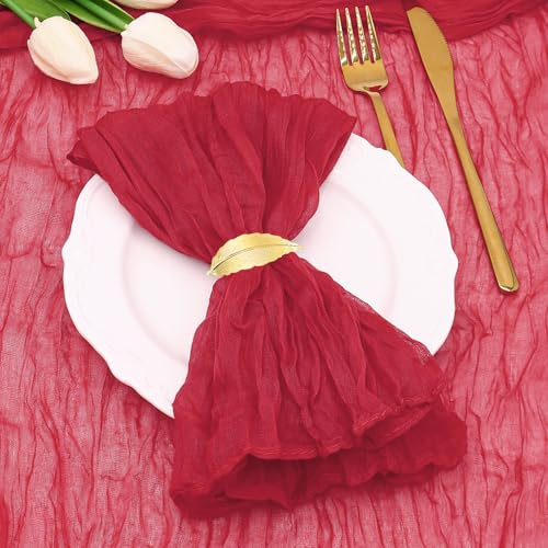 LUKDUNG 12 Stück Servietten, Boho Gaze Käsetuch Servietten 50 x 50 cm, Mullservietten für Party Hochzeiten Zuhause Brautpartys Tischdekorationen, Rot