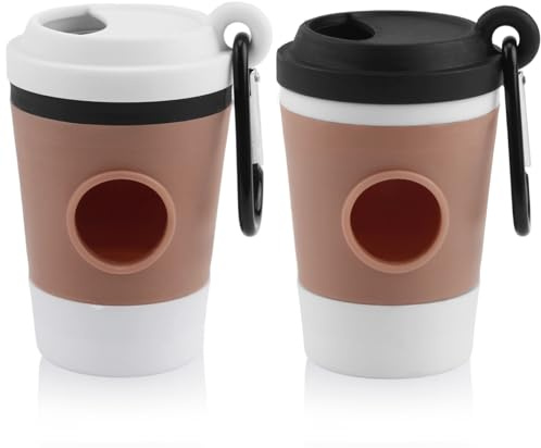 Dispensador de bolsas para excrementos de perros, 2 piezas, dispensador de bolsas para excrementos de perros, dispensador con diseño de taza de café, productos para mascotas al aire libre, soporte
