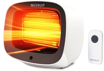 Reequip Small Space Heater with Magnetic Remote, White - 1200W PTC Fast Heating, Overheat and Tip-Over Protection, for Bedroom Office Desk Use