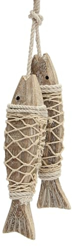 Opdestn Seecottage Deko, zweiteilige antik Holz -Skulptur mit ernetz, Maritime Deko Für Eingang Seenhaus Laden Badezimmer Boote Balkon Bar Zuhause Wohnzimmer