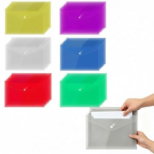 AcryStelith 36 Stück DokumententascheA5, Farbe Dokumententasche,Wasserdicht Sammelmappen, MitDruckknopf Abheftbar, Transparent Sichttasche, für Schule Büro, Zuhause Dokument Speicherung (A5)