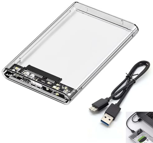 Festplattengehäuse 2.5 Zoll USB 3.0, Festplattengehäuse Transparent, Extern SATA SSD HDD Gehäuse mit UASP, 5 Gbps Übertragung, werkzeuglose Schiebemontage, für PC Laptop Konsole Router, inkl USB Kabel