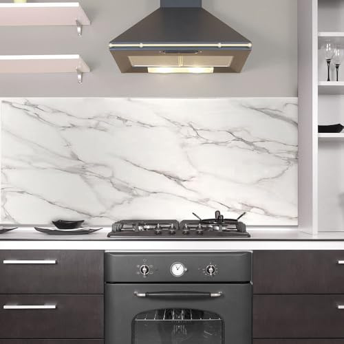 kina Adesivo Paraschizzi Cucina Effetto Marmo Protezione e Decorazione, Lavabile Antimacchia Antigraffio Ignifugo e Idrorepellente - Misura 60x150 cm