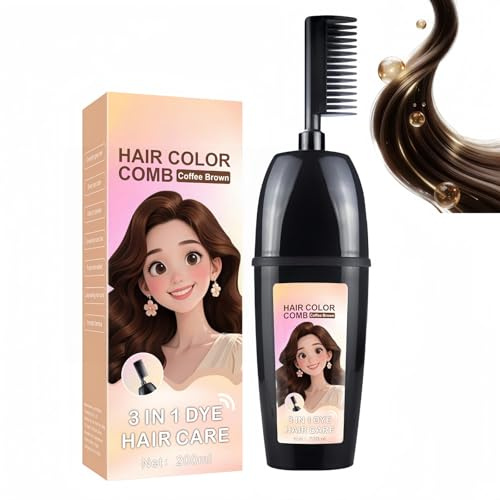 3-in-1 Hair Dye Comb for Root Touch Up & Gray Hair Coverage,Portable Hair Coloring Brush with Plant Extract,Semi-Permanent Hair Dye,Gentle Temporary Hair Colour for Women Men(Coffee Brown)