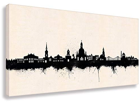 Kunstbruder Moderne Dresdener Skyline - Schwarz/Weiß 70x140cm Stadt Dresden Kunstdruck 2cm (div. Varianten/Größen)- Leinwandbild Wandbild Wanddekoration Kunstbild Leinwanddruck/fertig zum aufhängen