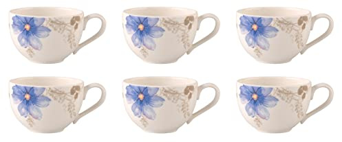 Villeroy & Boch Mariefleur Gris Basic Lot de 6 tasses à café, 250 ml, avec décor floral, porcelaine de qualité supérieure
