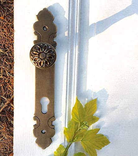 Antikas - Schmaler Türknauf mit Langschild Messing-antik, Halbgarnitur für Haustür PZ 92