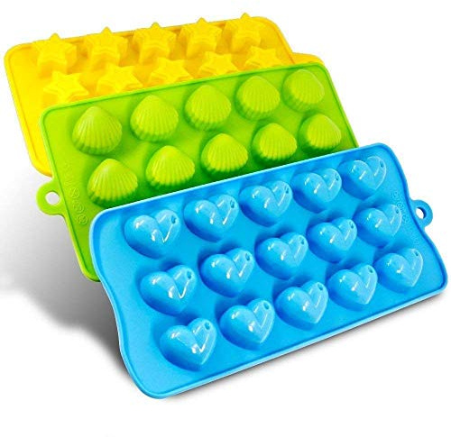 Voarge 3er Set in verschiedenen formen eiswürfelform silikon, Herzen, Sterne und Muschel - Silikon Schokoladenform - Spaß, Kinder Spielzeug Set, für Eiswürfel, Schokolade, Süßigkeiten