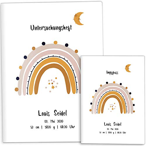 OLGS U-Heft Hüllen Set Regenbogen Untersuchungsheft Hülle & Impfpasshülle schöne Geschenkidee personalisierbar mit Namen, Geburtsdatum (U-Heft Hüllen Set personalisiert, Mondlicht)