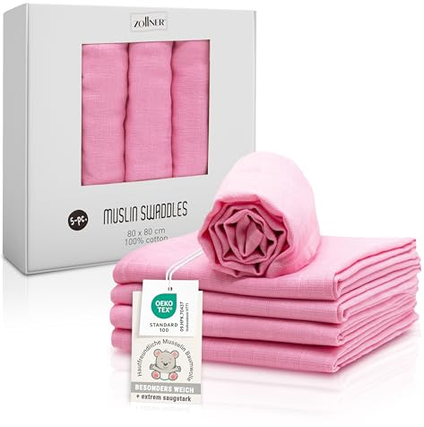 ZOLLNER Uppsättning av 5 spottdukar, 100 % bomull, 80 x 80 cm, färg rosa