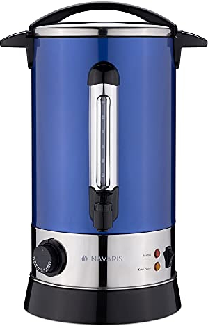 Navaris Pentola Bollitore 10l Vino Acqua - Dispenser Acqua Calda Vin Brulè Caffè - Distributore Elettrico Bevande Calde con Rubinetto - Blu
