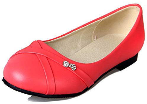 MJIASIAWA Womens Casual Flats Closed Toe Slip On Office Work Dolly Shoes Ballerinas Ballet Mocasions Comfort Walking Loafers Rose-Red Size 4 UK/37 Asian