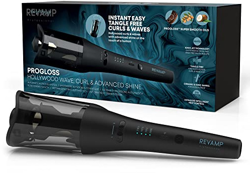 REVAMP Hollywood Wave Arricciacapelli in Ceramica con Rotazione Automatica – Arricciacapelli Ionico per Onde e Ricci, Styler Rotante per Capelli Lisci e Ondulati, Perfetto per Tutti i Tipi di Capelli