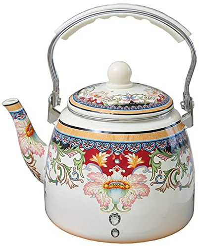 SGSG Teiera Smaltata Teiera Floreale Teiera all'aperto Piano Cottura Teiera Teiera Vintage a Fogli mobili Caffettiera Turca retrò con colino per Il tè e Manico antiscottatura