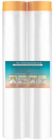 LLPT Tape and Drape Pre-Taped Masking Film | 2-Pack | Versatile Painter's Plastic Dust Sheets for Auto Wall Furniture Painting and Spraying Protection (MFT4002) | 400cm(Unfolded) x 20m