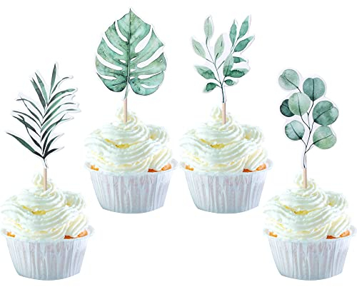 24 Stück Tropical Palm Leaves Cupcake Toppers Grüner Dschungel Pflanze Tortendeko Hawaii Luau Kuchendekoration Dschungel Pflanze Blatt Sommer Tropisches Thema Baby Shower Geburtstag Party Dekorationen