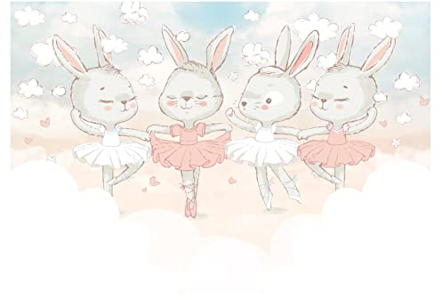 Papel Pintado Infantil Conejitos Nubes Cielos Chica - Incluye Pegamento - Fotomurales Pared Tejido No Tejido Decorativos Murales Fotográfico XXL Moderno Decoración de Paredes (152x104 cm)