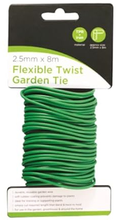 Garden Mile 2.5MM x 8M Flexi Tie Garden Support Wire Fixing Plant Training Maintenance Gardening Twine Green Flexible Bendy Cable Twist Rubberised Tie Outdoor Waterproof for Climbing Plants DIY Home