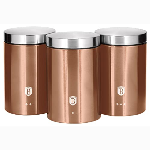 Berlinger Haus Rose Gold 3er-Set für Küche, Aufbewahrung aus robustem Edelstahl, 11x17,8cm, für Tee, Kaffee,Metallic-Line, modernes Design, Roségold/Edelstahl