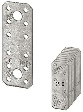 25 x siwitec Flachverbinder 96 x 35 mm sendzimir verzinkt, Materialstärke 2,5 mm, CE-Kennzeichnung, witterungsbeständige Lochplatte Holzverbinder, Lochblech Montageplatte, Flachstahl verzinkt
