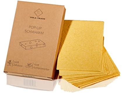 Tola Pop Up Schwamm, Quellschwamm 10 Stück Gelb – Nachhaltige Spülschwämme aus Zellulose, saugstarker Reinigungsschwamm für die Küche, Kratzfrei, Bio Abwaschschwamm, Haushaltsschwamm Mehrweg