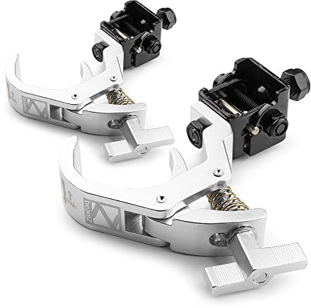 beamz BC50-150F Lighting Clamps - Set of 2 Foldable Quick Trigger Aluminium Truss Clamps, 50kg Load, Fits 35-60mm Diameter Pipes, Stage & Event Light Mounting Brackets