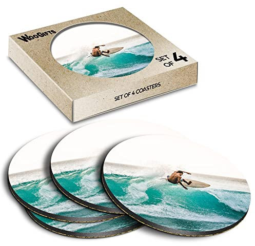 4 x runde Untersetzer – Bali Surfer Wave Ocean Surfing Kork Rückseite MDF glänzend Tee Kaffee Zubehör #50178