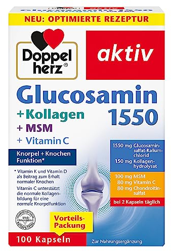Doppelherz Glucosamin 1550 + Kollagen + MSM + Vitamin C - als Beitrag zur normalen Kollagenbildung für eine normale Knorpelfunktion - 100 Kapseln