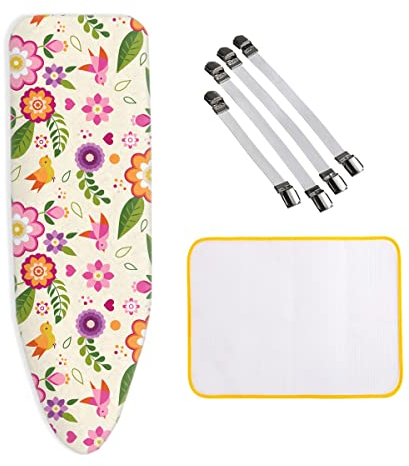 Bügelbrettbezug 150 x 50cm für Dampfbügelstation, Bügeltischbezug mit Kordelzug, 100% Baumwolle Dampfdurchlässig Bügeltischbezug mit 4 Spannern Bügeltuch Schnelles bügeln